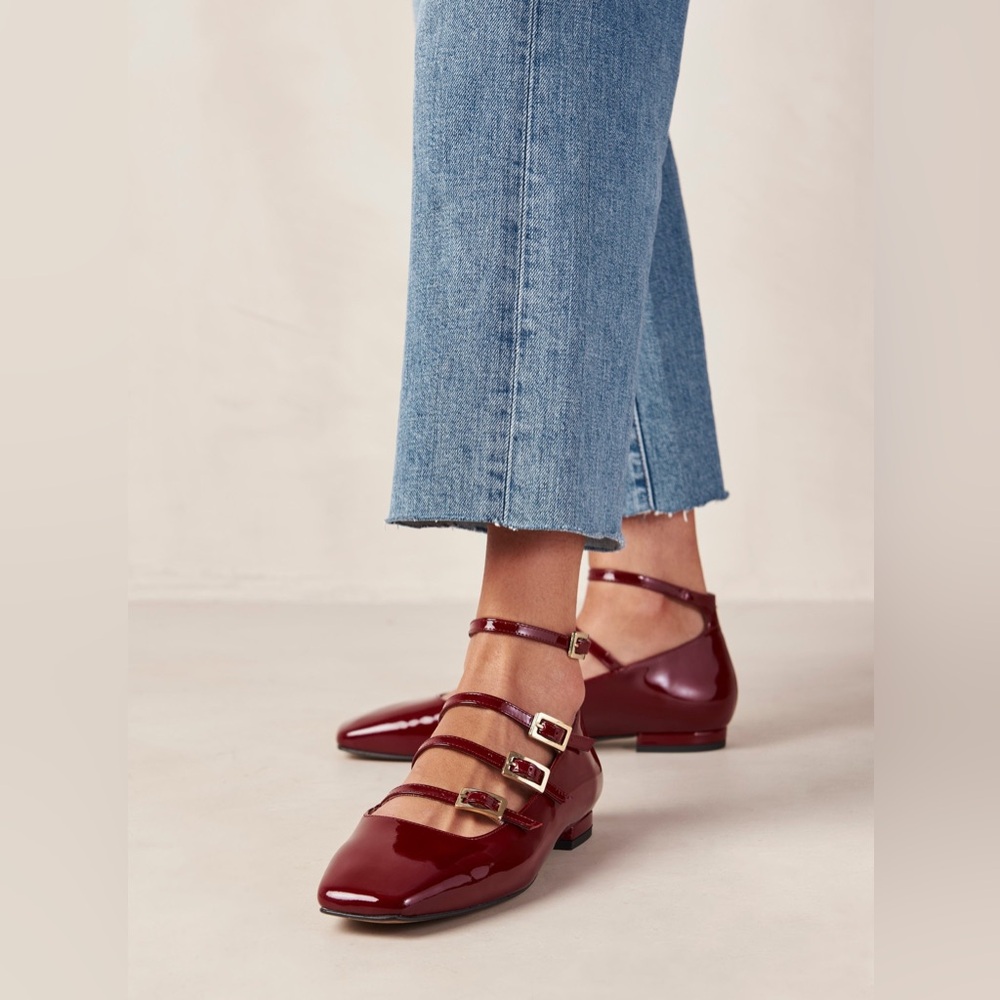 ALOHAS Wine Burgundy Leather Ballet Flats